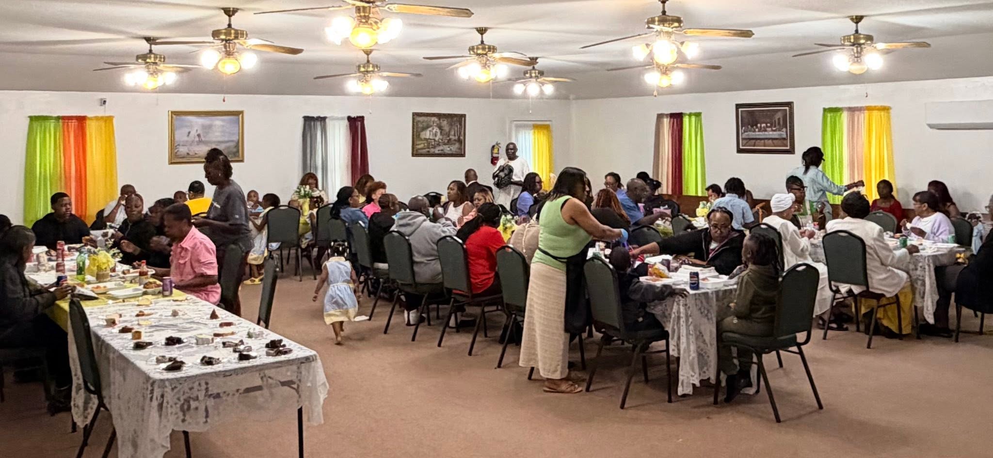 Church community sharing a fellowship meal