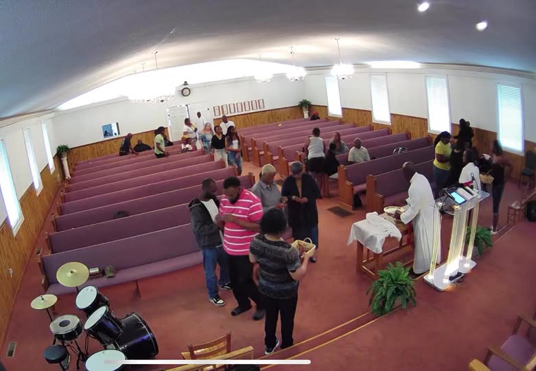 Church members gathered in the sanctuary